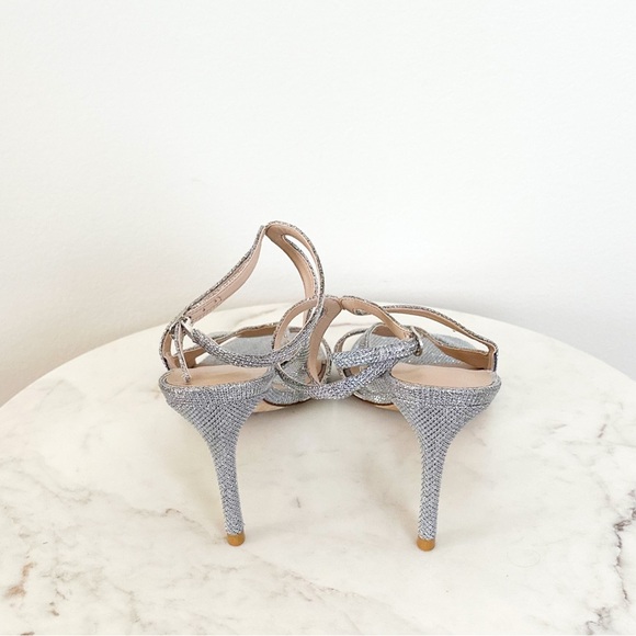 Stuart Weitzman Mariposa 80 Open Toe Sandals Metallic Silver Size 10 - Picture 6 of 7